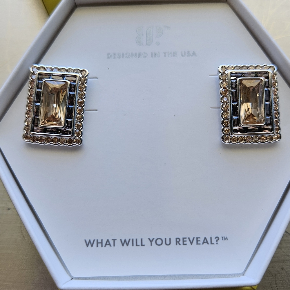 Bomb Party Earrings. Smoket Topaz Cubic Zirconia Rhodium Plating. "The Calista"